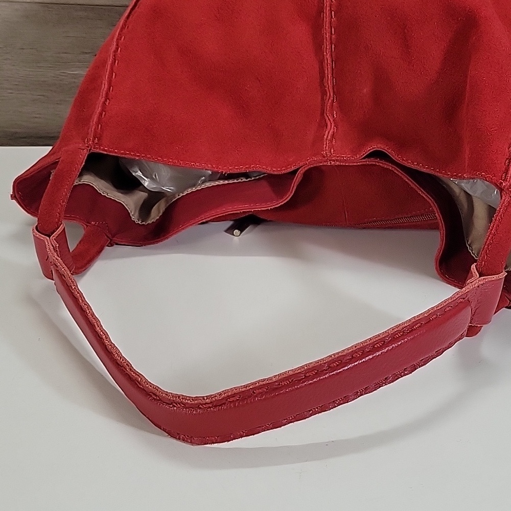 The Sak Los Feliz Red Suede Leather Tote Shoulder Bag - Picture 5 of 15